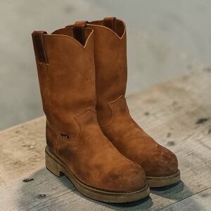 Men Vintage Leather Brown Utility Boots By Justin Size 7D